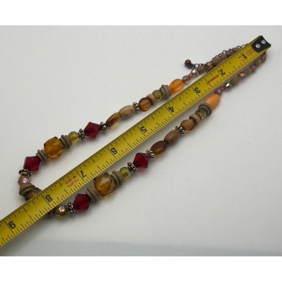 Vintage Beaded Necklace Wood and Plastic Faceted Beads Retro Red Orange - Picture 4 of 7